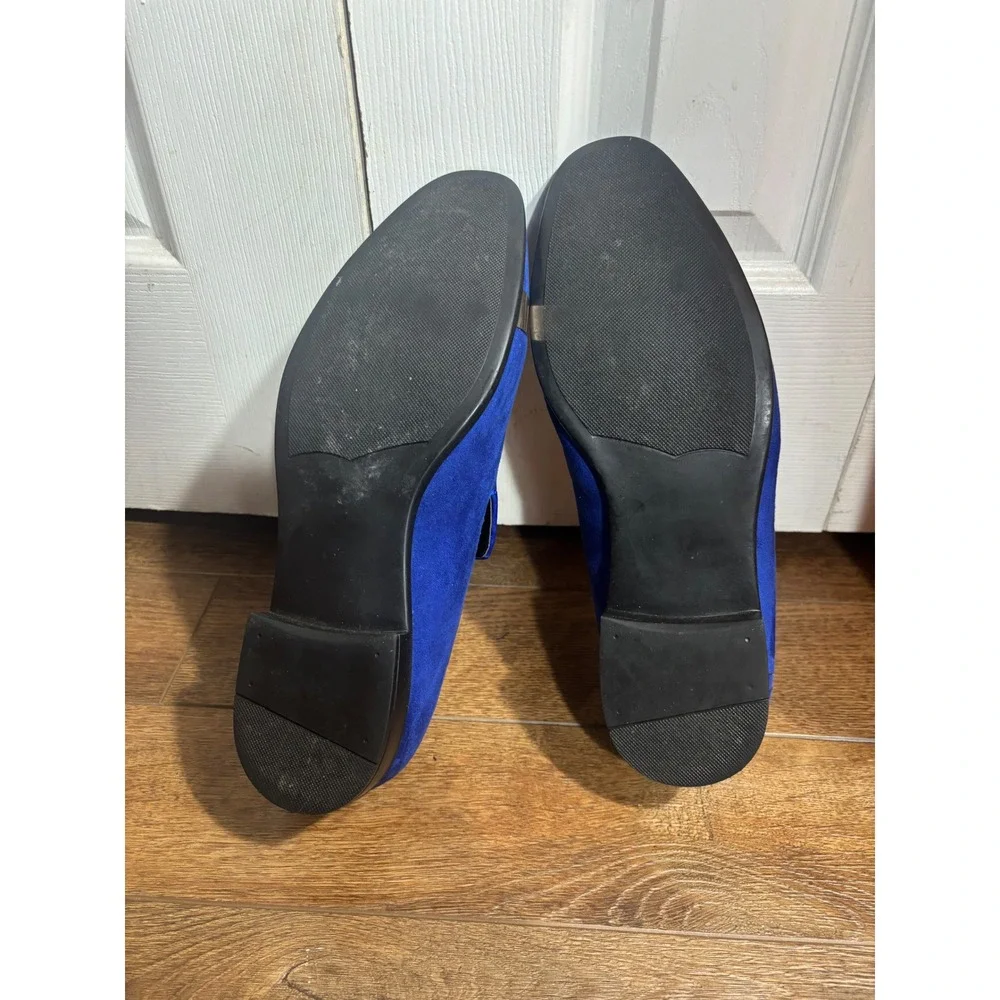 Amali Mens Royal Blue Suede Loafer Shoes Gold Lion Head‎ Buckle Dress Size 12